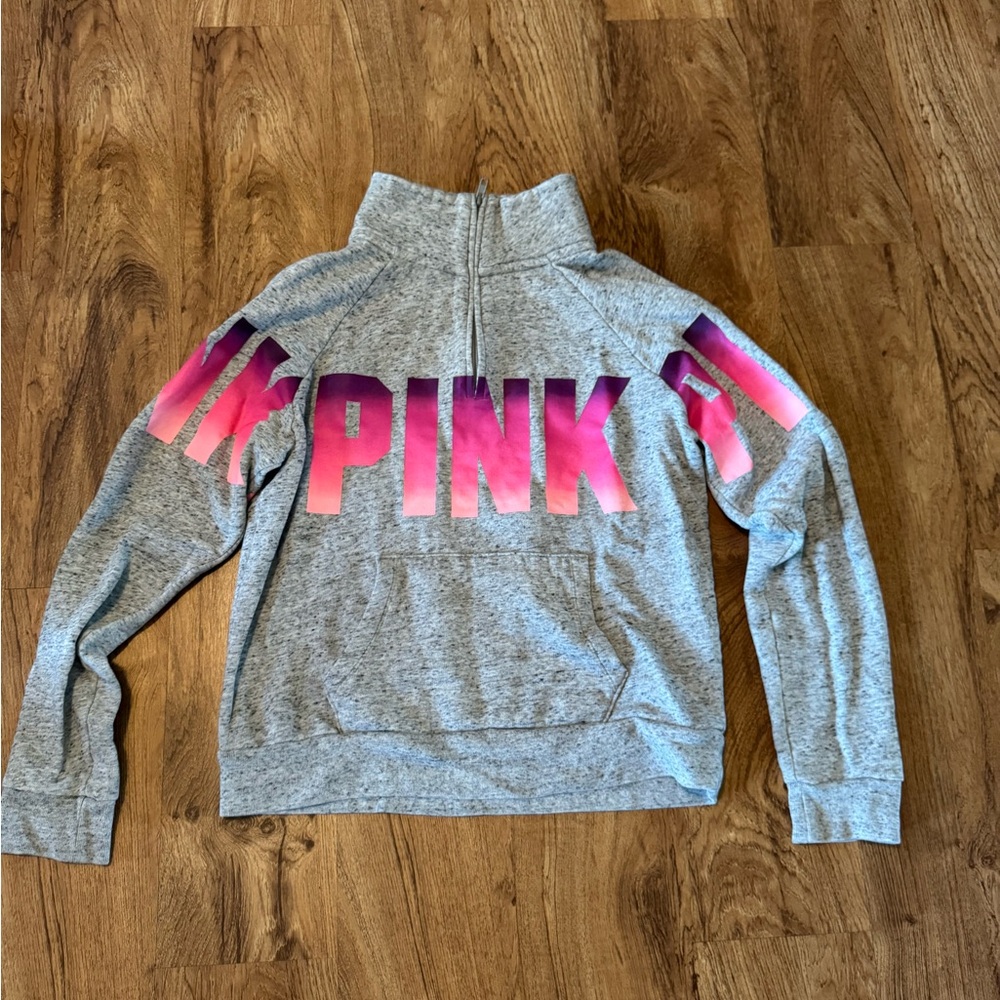 PINK Victoria's Secret Heather Gray Sweater with Pink Ombre Logo